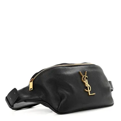 Saint Laurent Small Belt Bag Black Monogram Grain De Poudre Leather Gold Hardware