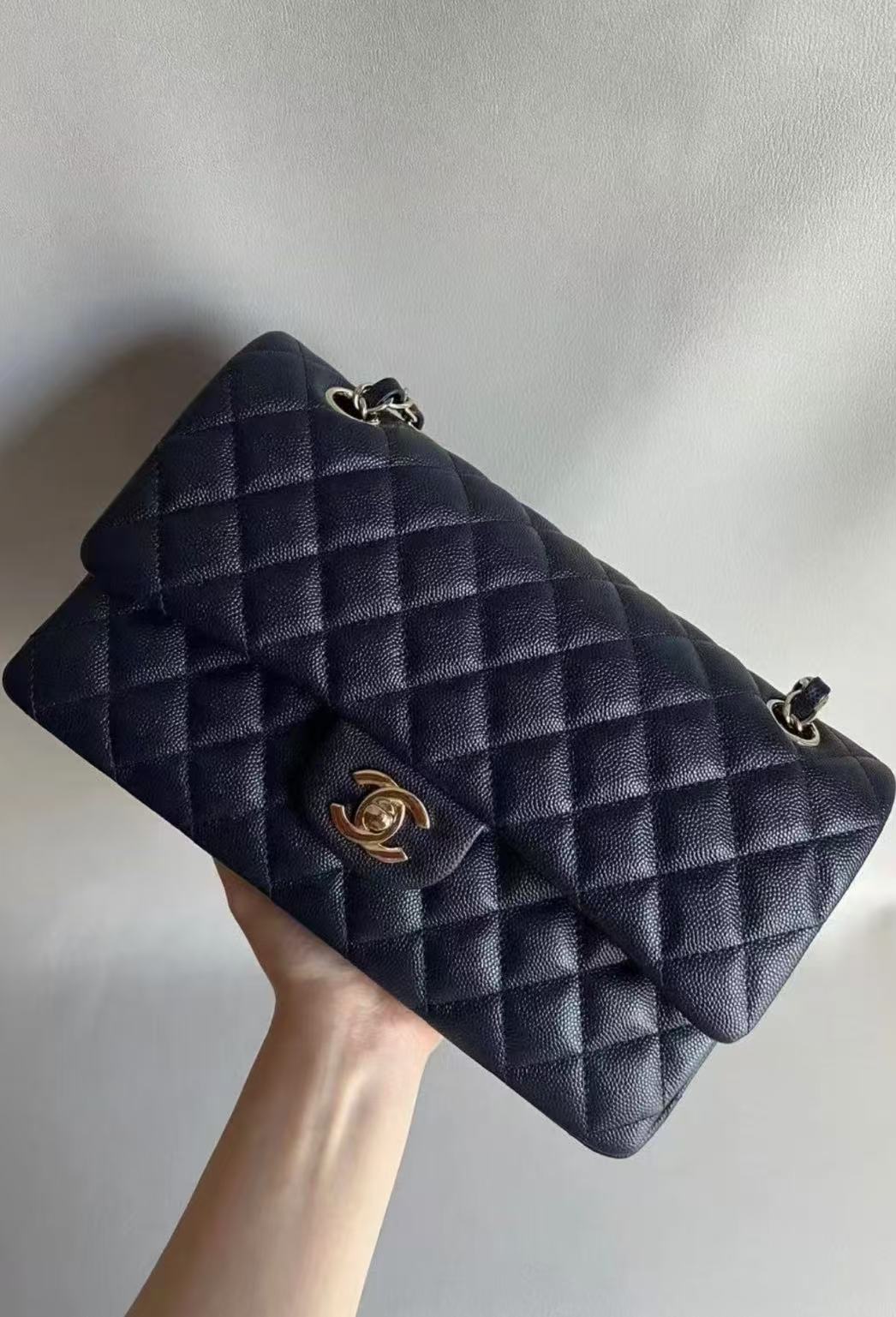 Chanel Double Flap Jumbo Azul Acolchoado Couro Caviar Hardware Dourado photo review