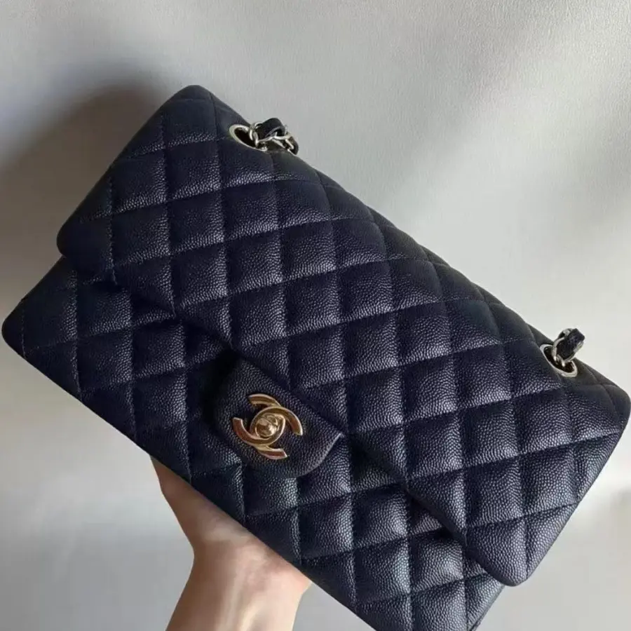 Chanel Double Flap Jumbo Blue Quilted Caviar Leather Gold Hardware photo review