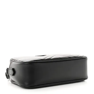 Gucci Small GG Marmont Chain Shoulder Bag Black Calfskin Leather Black Hardware