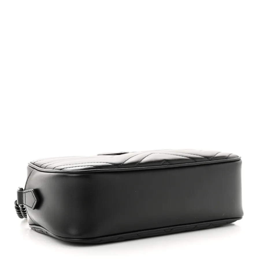 Gucci Small GG Marmont Chain Shoulder Bag Black Calfskin Leather Black Hardware