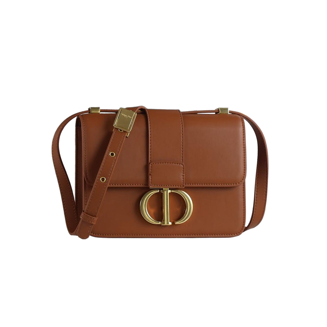 Bolsa Dior 30 Montaigne em Box Calfskin Bronze Escuro/Bege/Branco/Preto com Ferragens Douradas