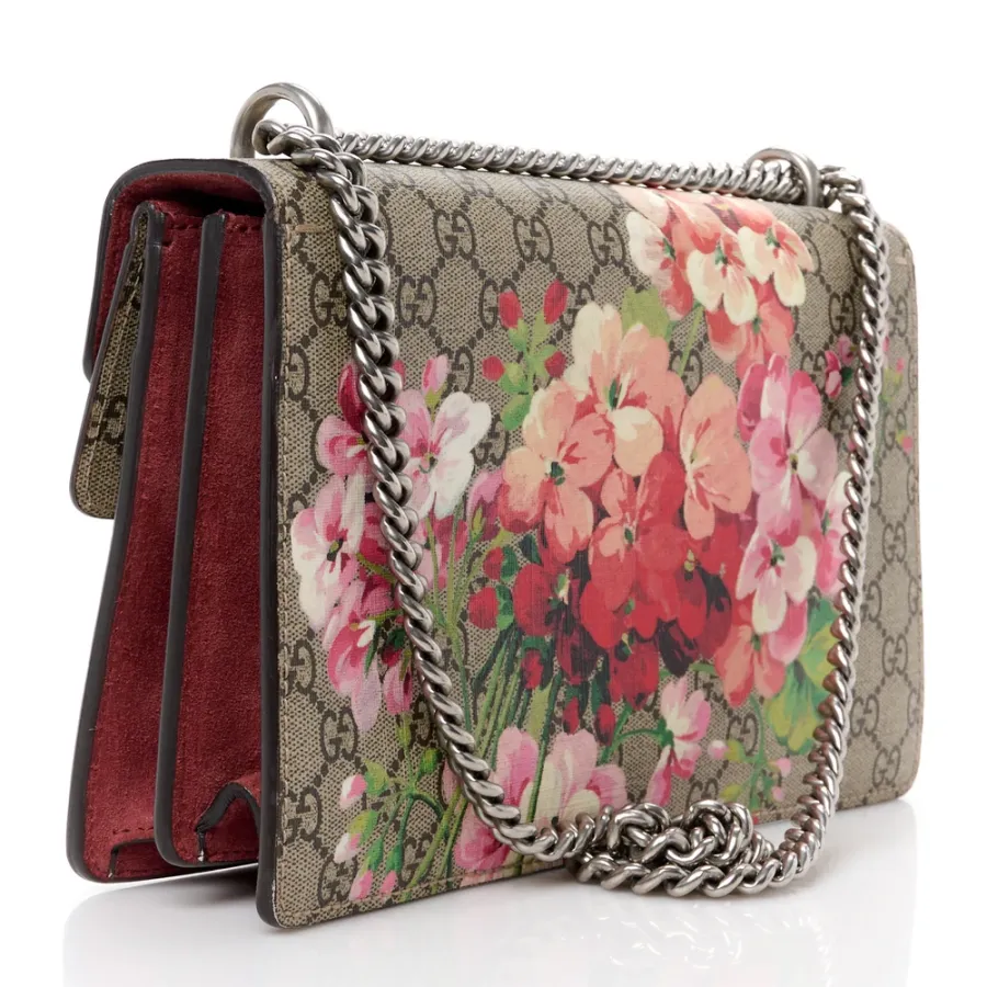 Gucci Small Blooms Dionysus Shoulder Bag Beige Multicolor / Dry Rose GG Supreme Monogram Canvas Aged Silver Hardware