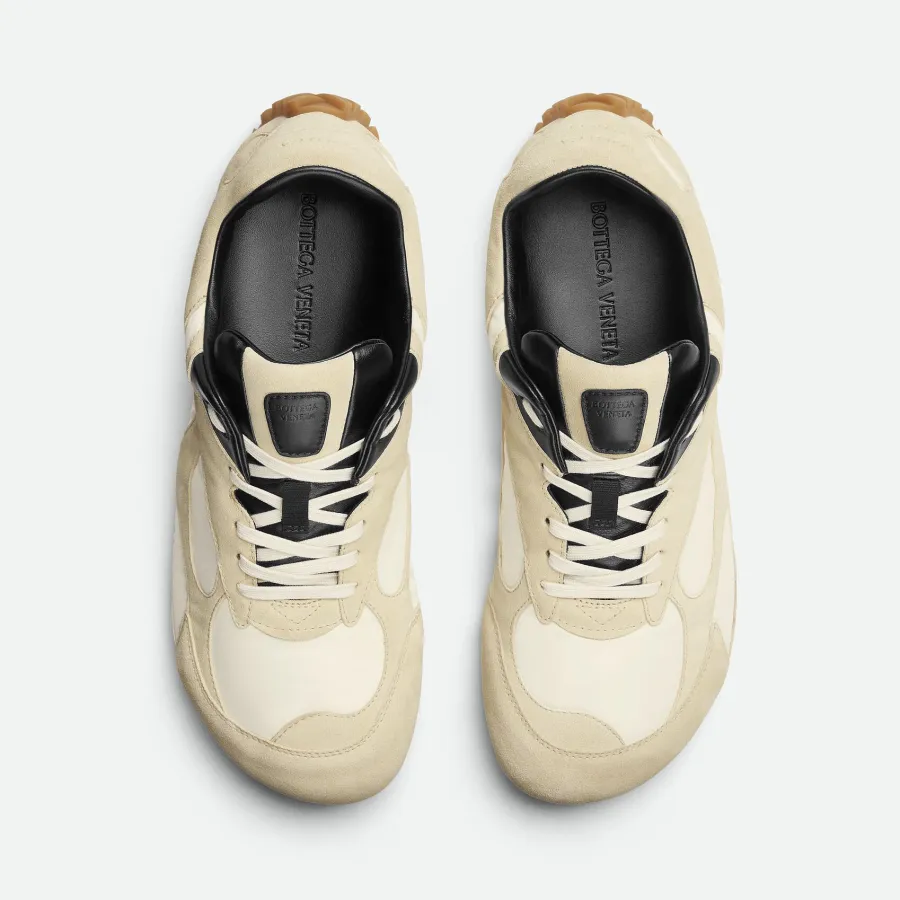 Bottega Veneta Orbit Flash Sneakers In Ice/Black Suede And Nylon Lace-Up Sneaker With Leather Trims