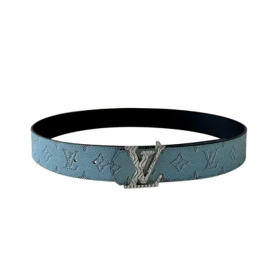 Louis Vuitton Men's Dimension Monogram Héritage Belt In Blue/White Canvas With Gold/Silver Hardware 40mm