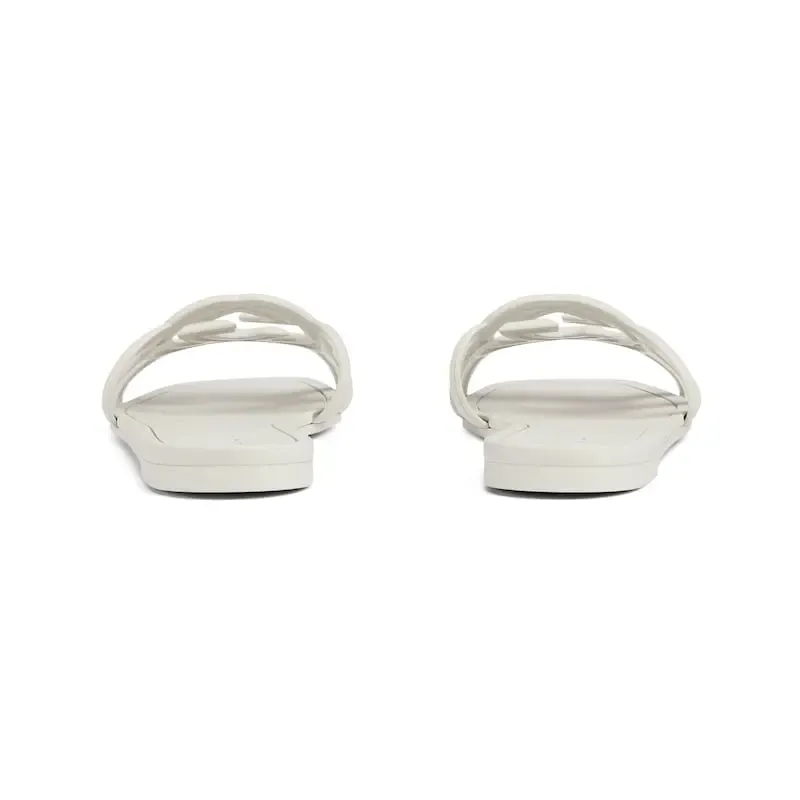 Gucci square head white flat bottom slippers