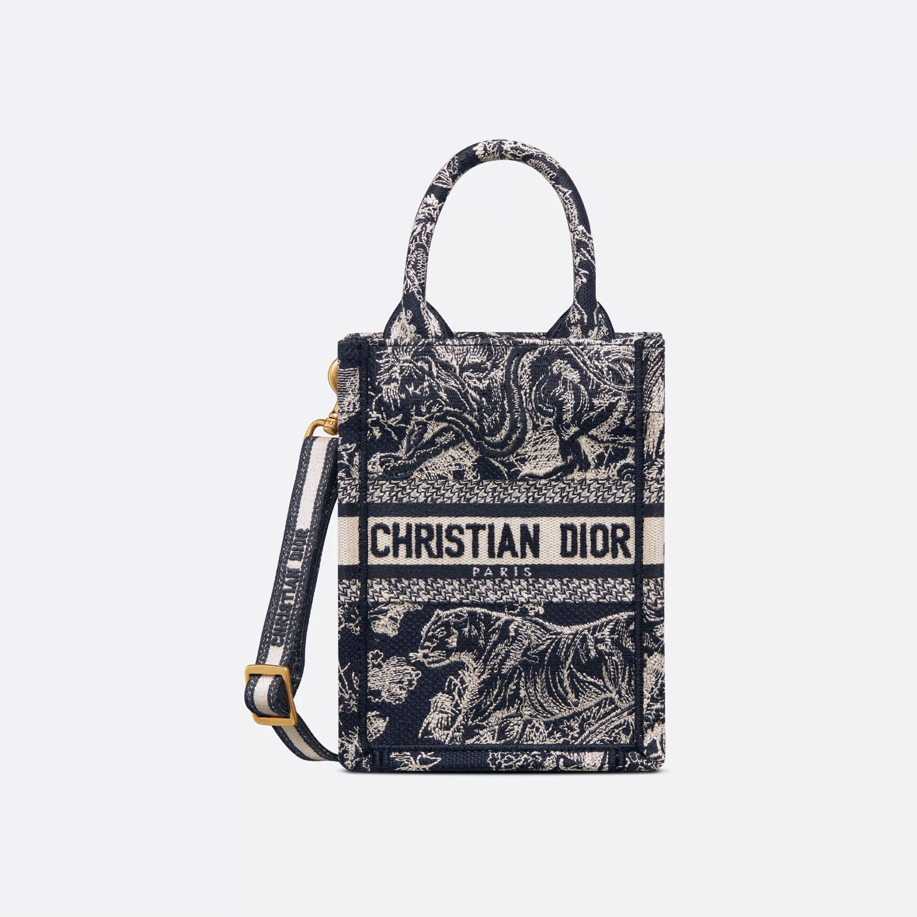 Dior Mini Dior Book Tote Toile De Jouy Dioriviera Azul Reverso em Canvas Bordado