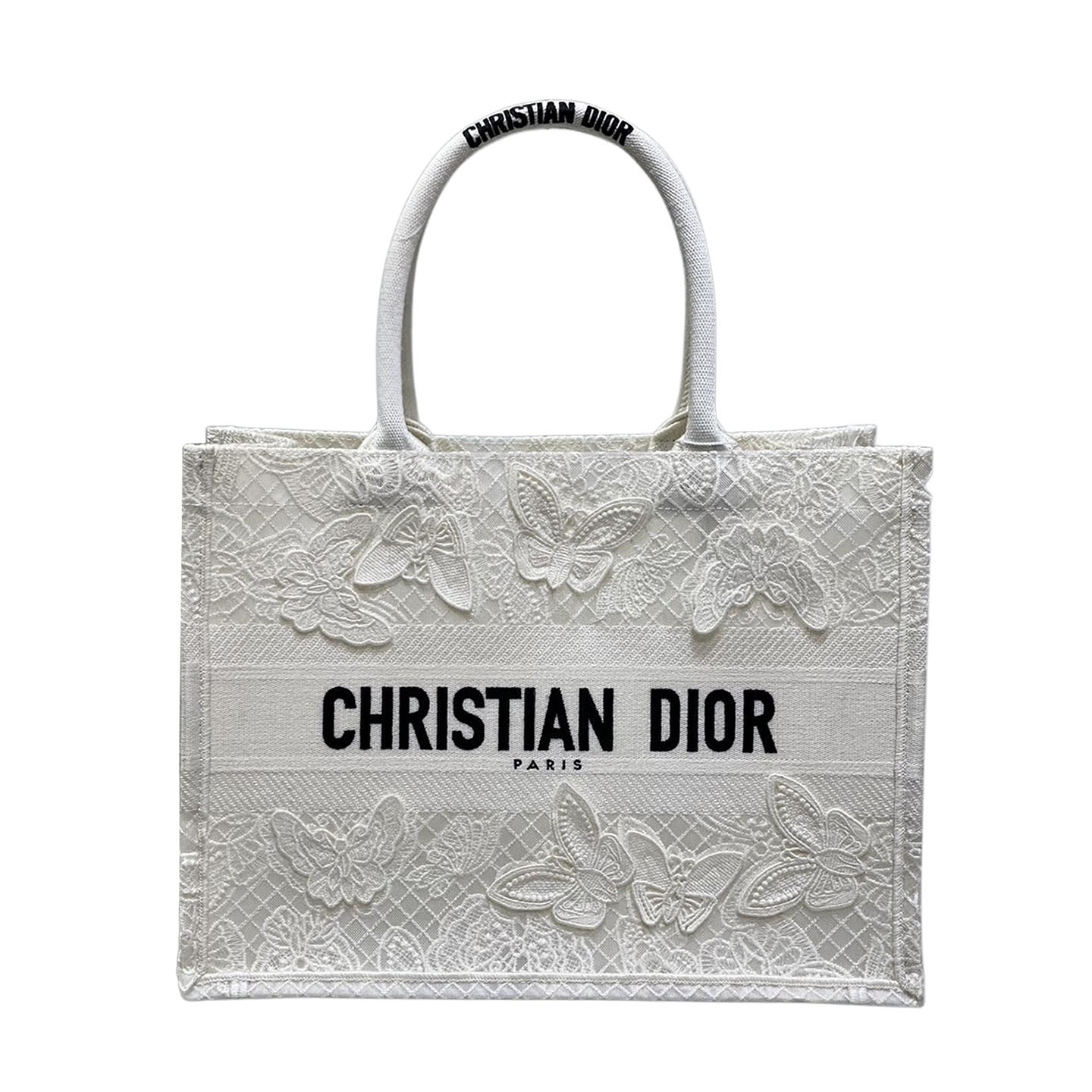 Dior Medium Dior Book Tote Branco com Bordado Borboleta D-Lace e Macramé