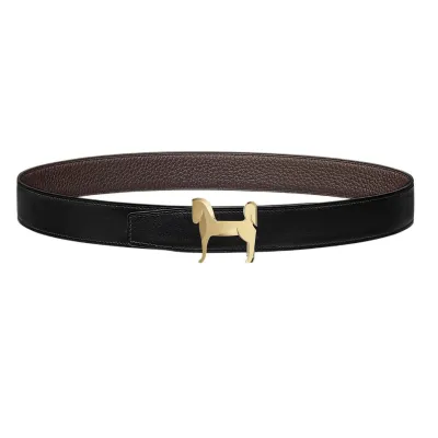 Hermès Men' s Panache Horse Buckle Belt In Brown/Black/Blue/Coffee Togo Calfskin With Gold/Silver Hardware 32mm
