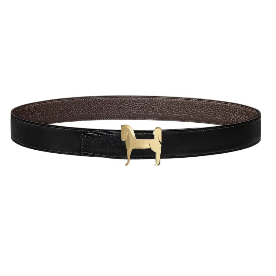 Hermès Men' s Panache Horse Buckle Belt In Brown/Black/Blue/Coffee Togo Calfskin With Gold/Silver Hardware 32mm