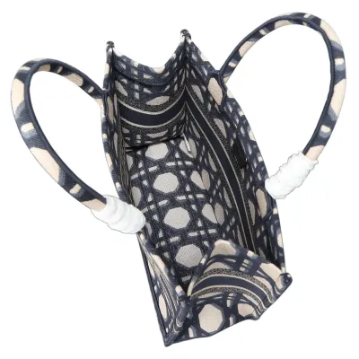 Dior Medium Dior Book Tote In Beige And Blue Macrocannage Embroidered Canvas