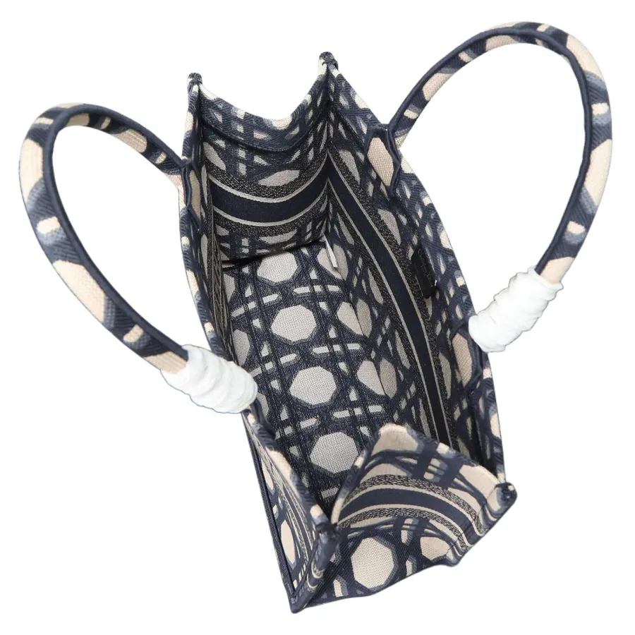 Dior Medium Dior Book Tote In Beige And Blue Macrocannage Embroidered Canvas