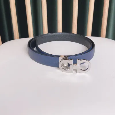 Ferragamo Women's Reversible Double Gancini Belt In Pink/Blue/Pale Pink Calfskin With Gold/Silver Hardware 25mm