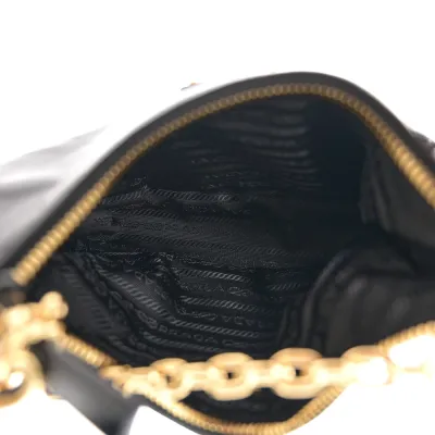Prada Medium Re-Edition 2005 Shoulder Bag Black Patent Naplak Leather Gold Hardware