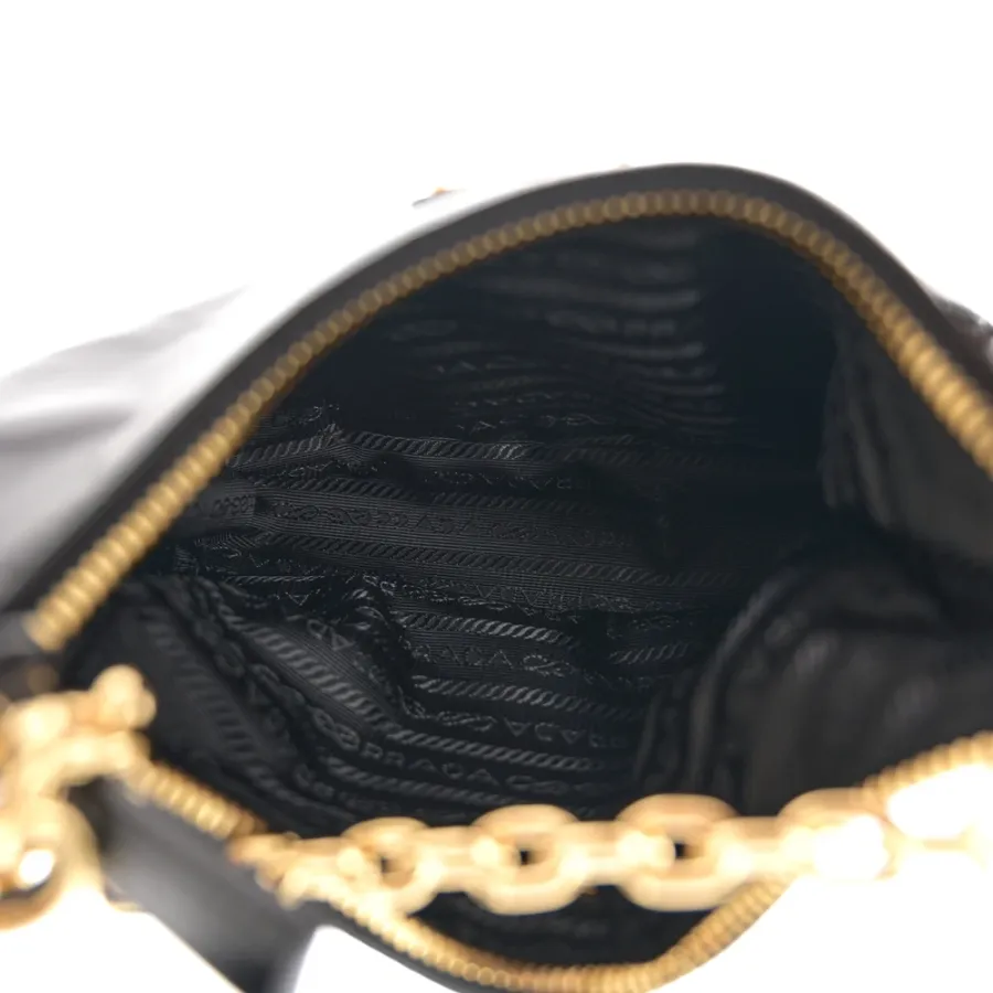 Prada Medium Re-Edition 2005 Shoulder Bag Black Patent Naplak Leather Gold Hardware