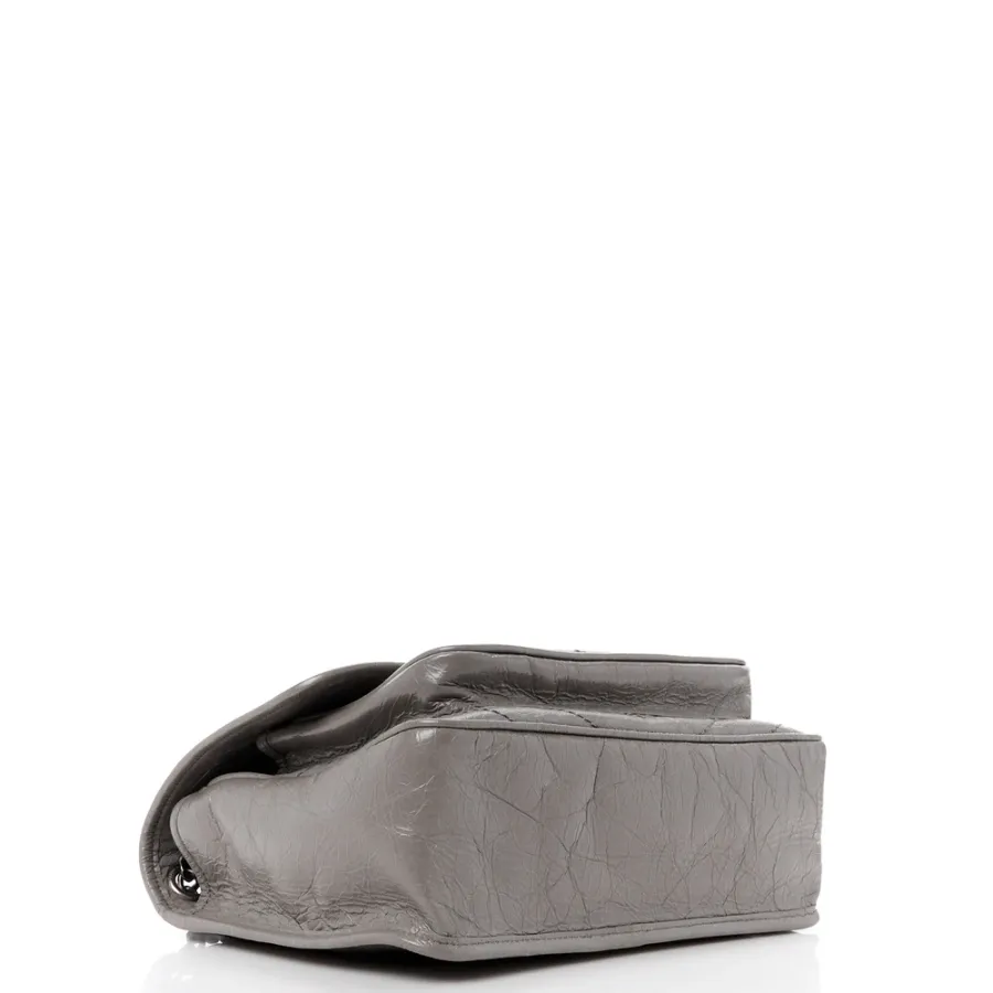 Saint Laurent Medium Niki Chain Satchel Fog Crinkled Monogram Calfskin Matelasse Leather Ruthenium Hardware
