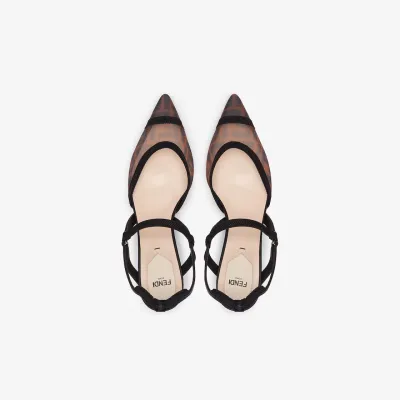 FENDI Brown FF patterned mesh medium high heels