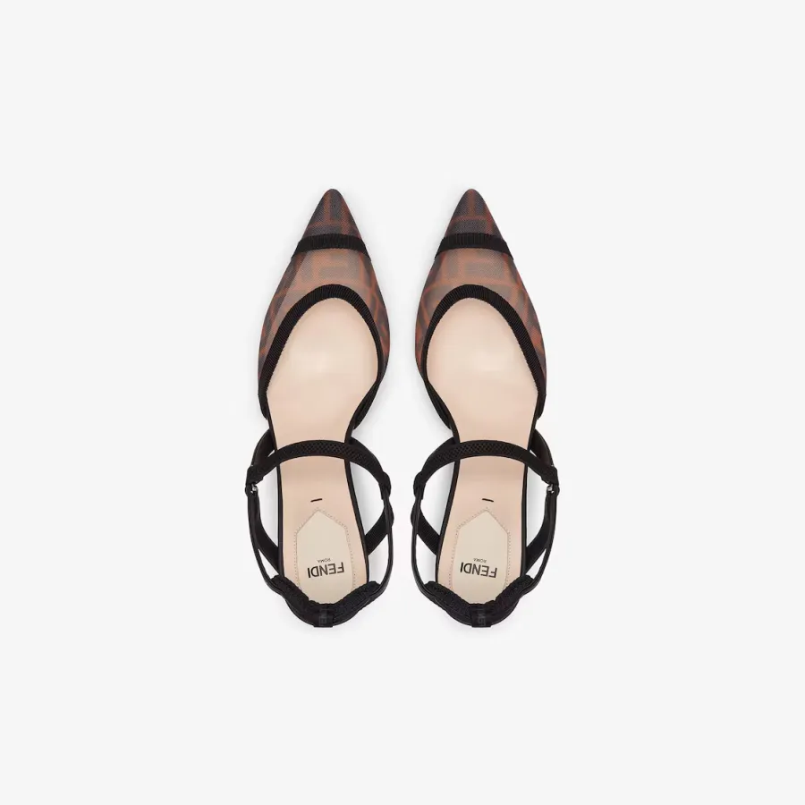 FENDI Brown FF patterned mesh medium high heels