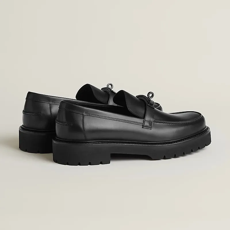 HERMES Icone Black Loafers