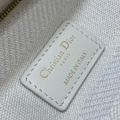 Dior Medium Lady D-Lite In White/Black Lace Embroidered Canvas Gold Hardware