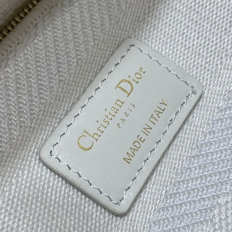 Dior Medium Lady D-Lite In White/Black Lace Embroidered Canvas Gold Hardware