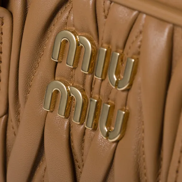 Miu Miu Arcadie matelassé Quilted Lambskin Leather Light Brown Top-Handle Bags - Image 5