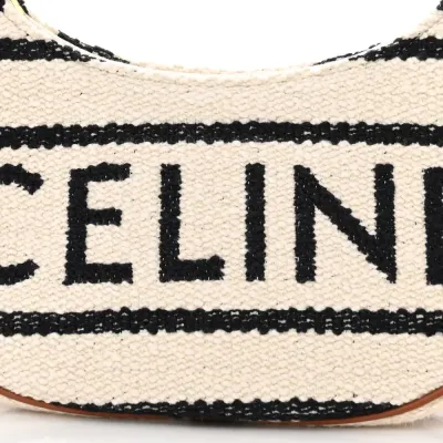 Celine Medium Ava Shoulder Bag White/Black Textile Gold Hardware