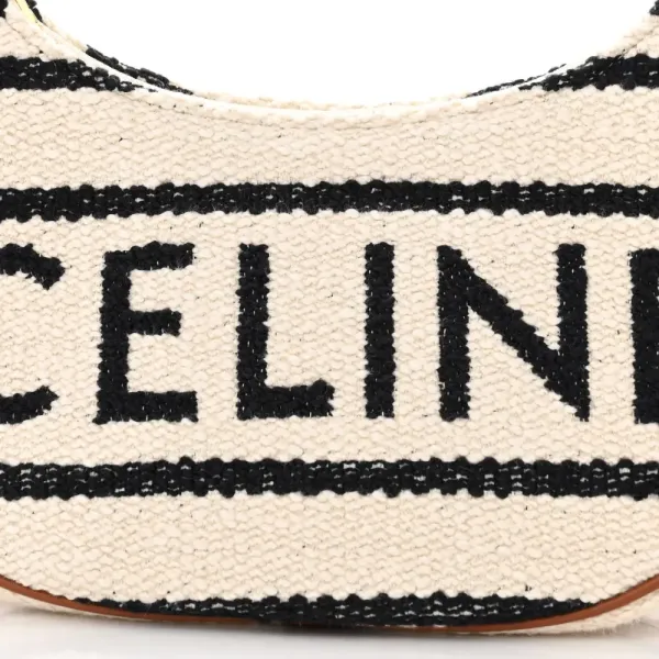 Celine Medium Ava Shoulder Bag White/Black Textile Gold Hardware - Image 8