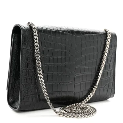 Saint Laurent Medium Kate Tassel Satchel Black Embossed Classic Monogram Calfskin & Crocodile Leather Silver Hardware