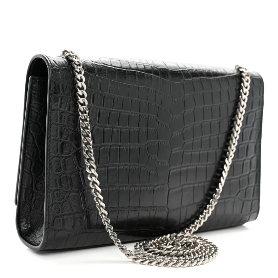 Saint Laurent Medium Kate Tassel Satchel Black Embossed Classic Monogram Calfskin & Crocodile Leather Silver Hardware