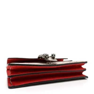 Gucci Small Dionysus Shoulder Bag Red GG Supreme Monogram Coated Canvas Aged Silver Hardware