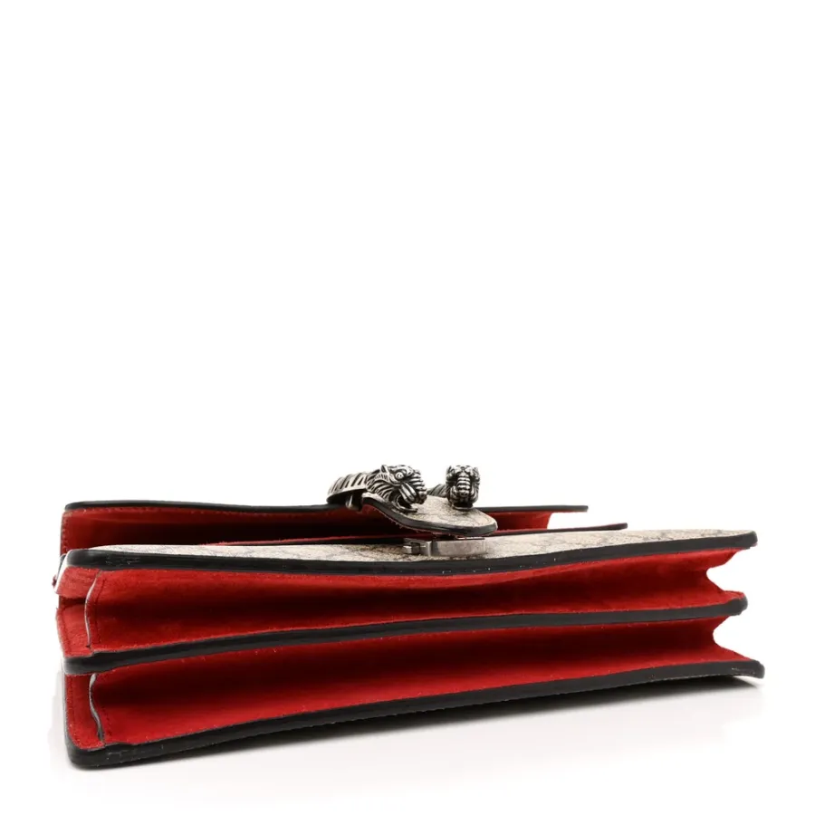 Gucci Small Dionysus Shoulder Bag Red GG Supreme Monogram Coated Canvas Aged Silver Hardware