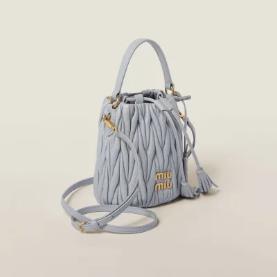 Miu Miu Matelassé Quilted Lambskin Leather Blue Bucket Bags