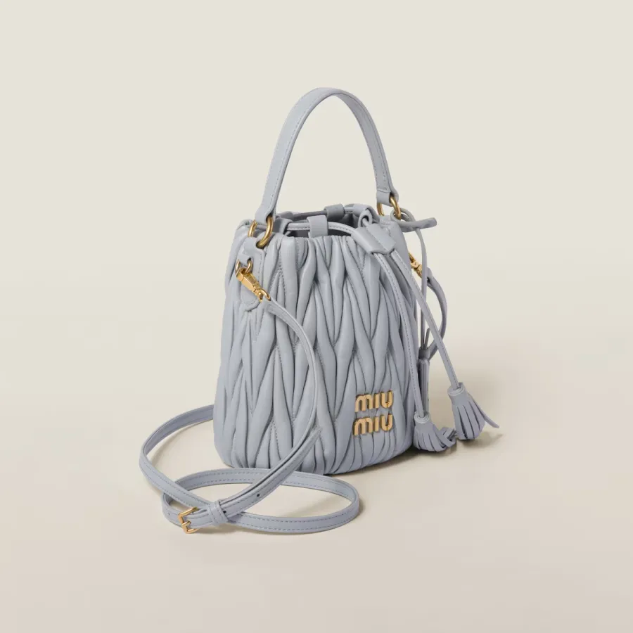 Miu Miu Matelassé Quilted Lambskin Leather Blue Bucket Bags