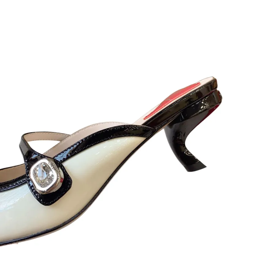 Roger Vivier Virgule Sandals In Black/White/Pink Leather (Heel Height 5.5cm)