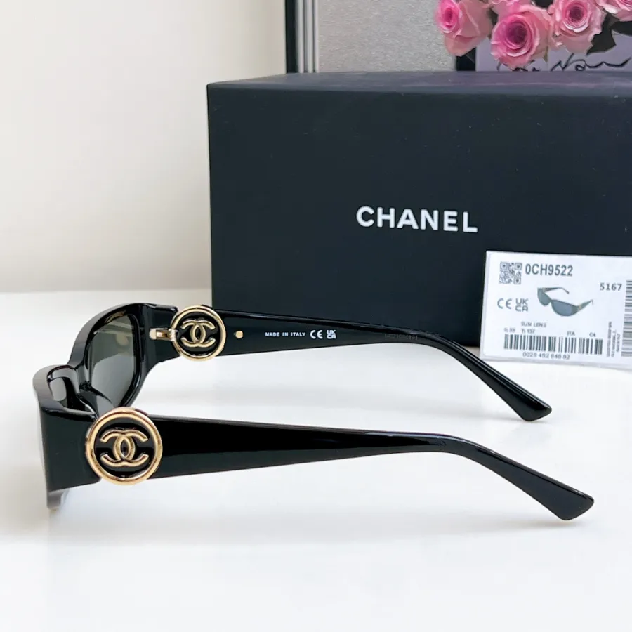 CHANEL square frame glasses black gold color size 56-18-137