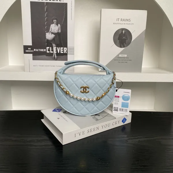 Chanel Pearl Handle hula hoop handbag Blue/purple/pink/white/black granular cowhide crossbody bag - Image 2