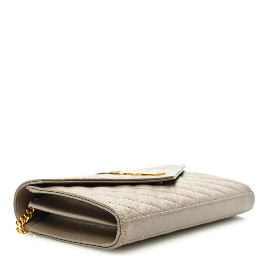 Saint Laurent Small Chain Wallet Dark Beige Triquilt Monogram Grain De Poudre Mixed Matelasse Leather Gold Hardware