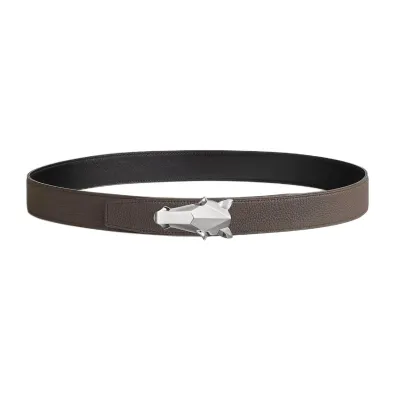 Hermès Men' s Destrier Buckle Reversible Belt In Black/Etoupe/Coffee/Brown/Blue Grained Calfskin With Silver Hardware 32mm