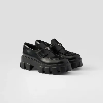 PRADA  Black Monolith shiny leather Loafers