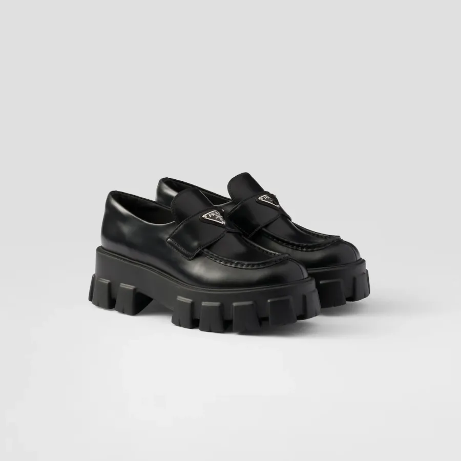 PRADA  Black Monolith shiny leather Loafers