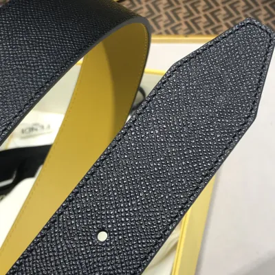 Fendi Men's Rounded FF Reversible Belt In Black/Yellow/Grey/Blue Calfskin With Silver Hardware 38MM