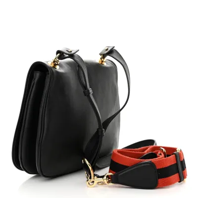 Gucci Medium Web Blondie Shoulder Flap Bag Black Roxy Calfskin Leather Gold Hardware