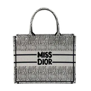 Dior Medium Dior Book Tote In White And Beige/Pink/Blue Miss Dior Allover Embroidered Canvas