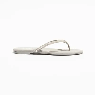 Chanel Grey suede suede and faux pearls Slippers