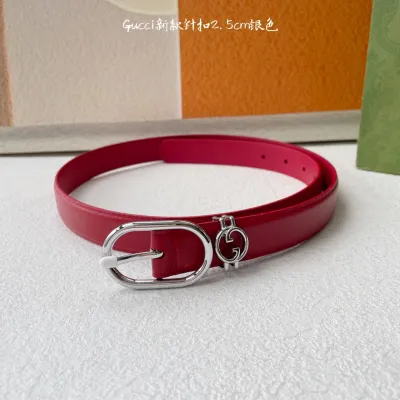 Gucci Women's Oval Belt In Red/White/Black Smooth Calfskin With Gold/Silver Hardware 25mm