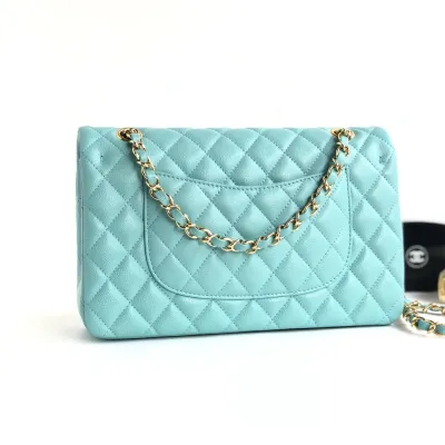 Chanel CF Litchi grain Tiffany blue silver buckle gold buckle 25cm Crossbody Bags