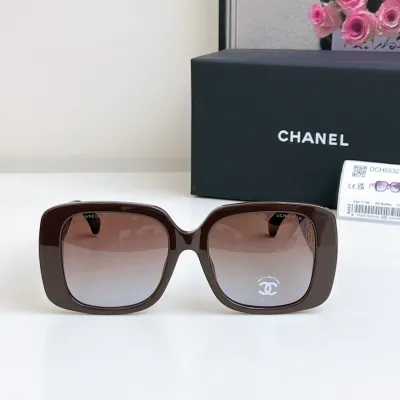 CHANEL square frame glasses brown gold color size 54-20-140