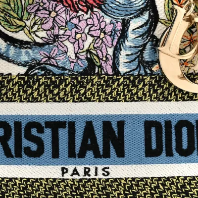 Dior Medium D-Constellation Lady D-Lite Latte Multicolor Embroidered Canvas Gold Hardware