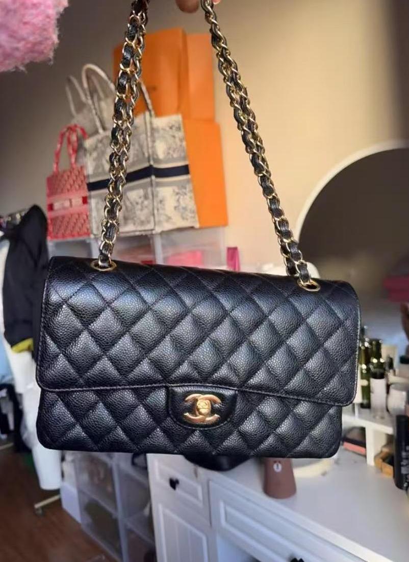 Chanel Bolsa de Mão Designer Dupla Aba Caviar Preta photo review